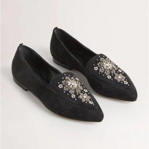 Boden Black Floral Embellished Loafers